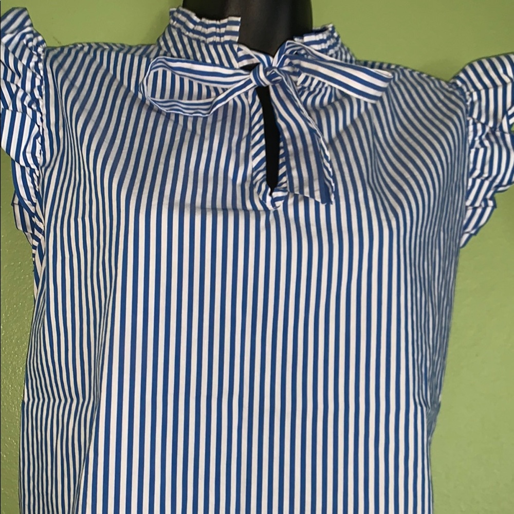 Blue Striped Ruffle Sleeve Top - Picture 3 of 10